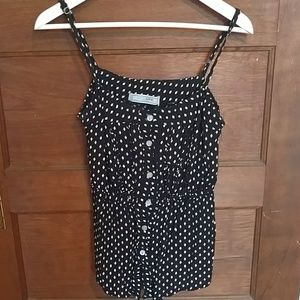 Black spaghetti-strap top with white diamonds, M